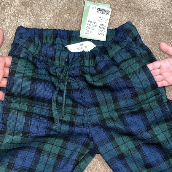 H&M Boys US 4T CA 3-4A Plaid Green/Blue Pants w Pockets x 2 front 1 back NWT $26 - Picture 6 of 14